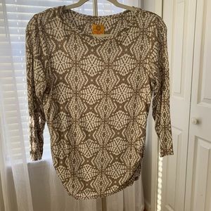 Tan/Cream soft cotton 3/4 sleeve top petite small